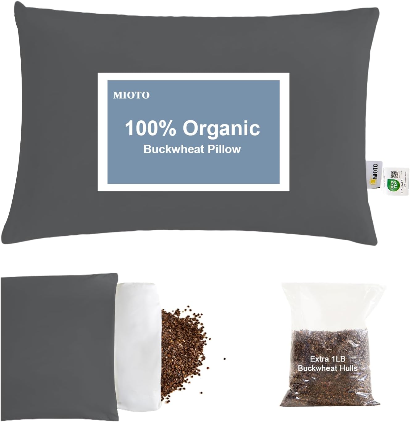 Organic Buckwheat Pillow for Sleeping with Adjustable Height
