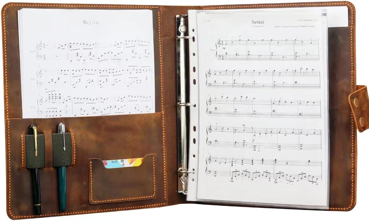 Handmade Leather Sheet Music Binder for Organizing Music Sheets
