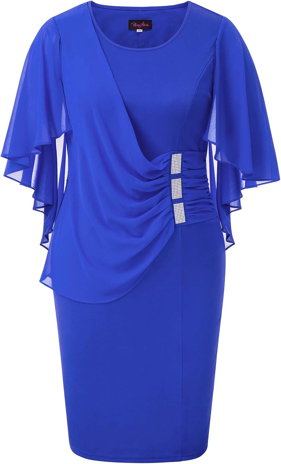 Plus Size Chiffon Ruffle Cape Sleeve Bodycon Pencil Dress