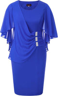 Hanna Nikole Plus Size Chiffon Ruffle Cape Sleeve Bodycon Dress Casual