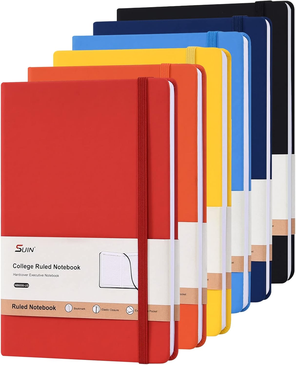 SUIN A5 Lined Notebooks: 6 Pack 200 Pages - Perfect for Work/Travel/College