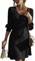 V Neck Knit A Line Long Sleeve Sweater Dress - Flattering Fall Guest
