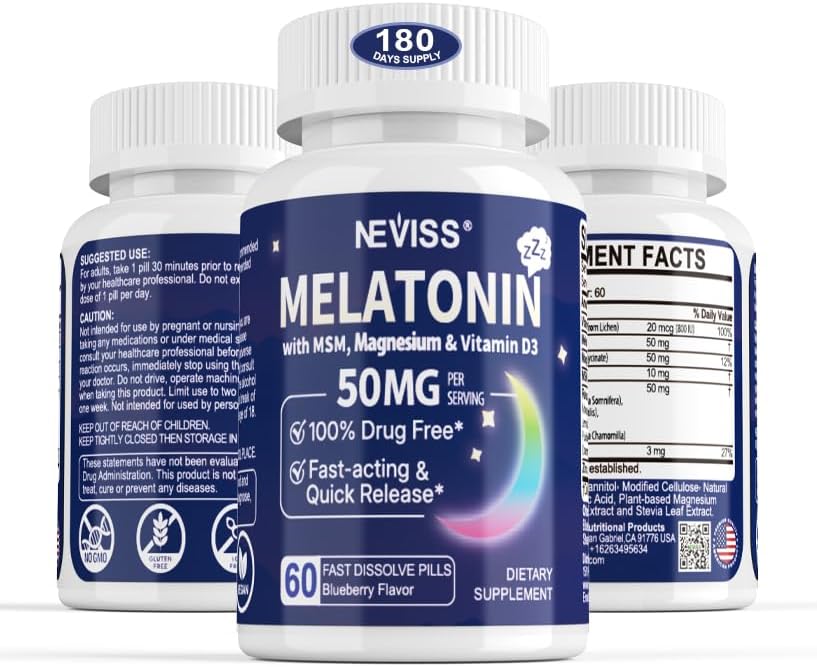 Melatonin 50 mg Extra Strength for Rest & Recovery with D3