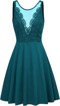 Women Sleeveless Lace Patchwork Deep V-Neck A Line Party Dress