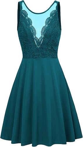 GRACE KARIN Women Sleeveless Lace Patchwork Deep V-Neck Dress