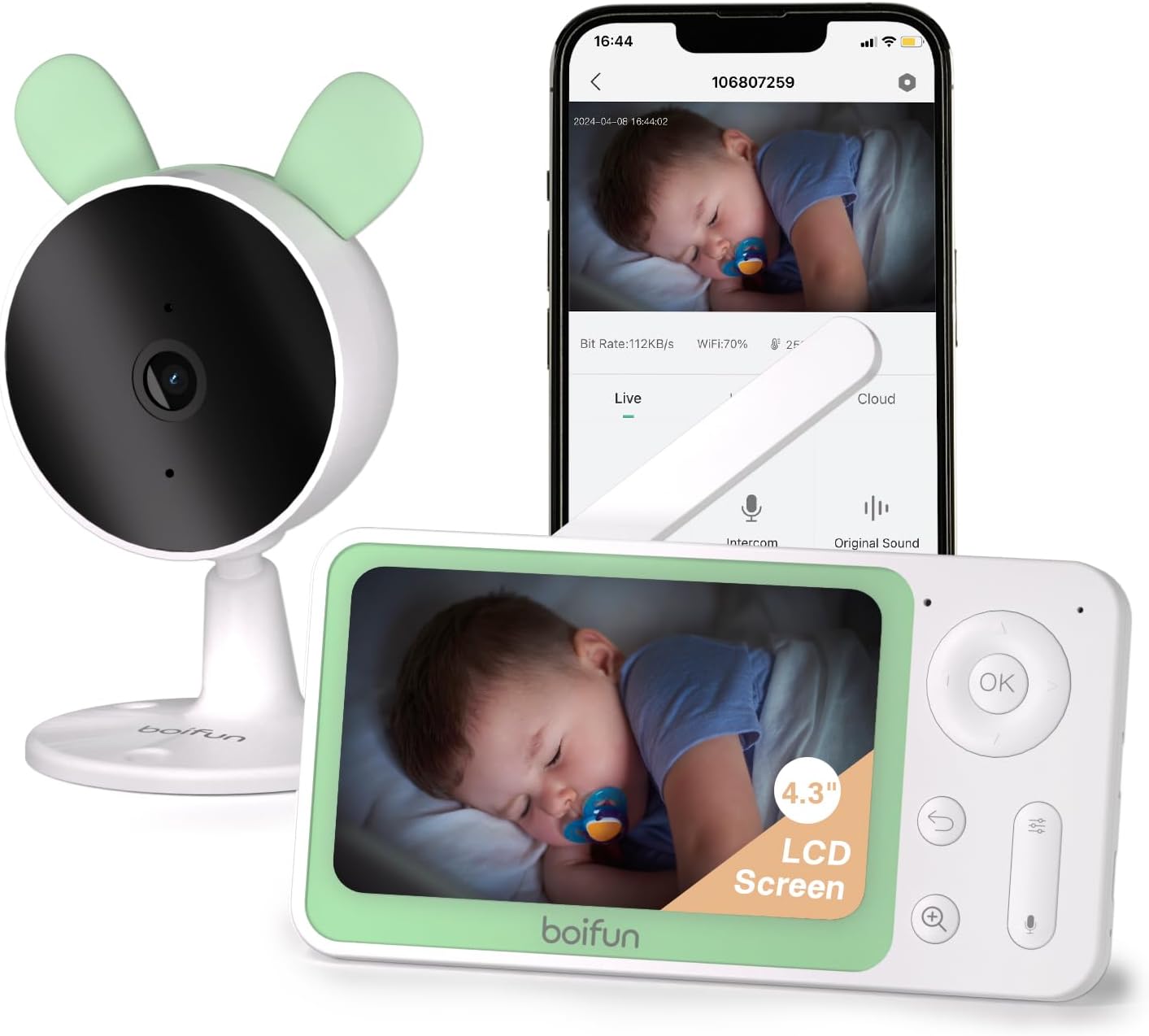 BOIFUN WiFi Baby Monitor: APP Control, 1080P Smart, Night Vision