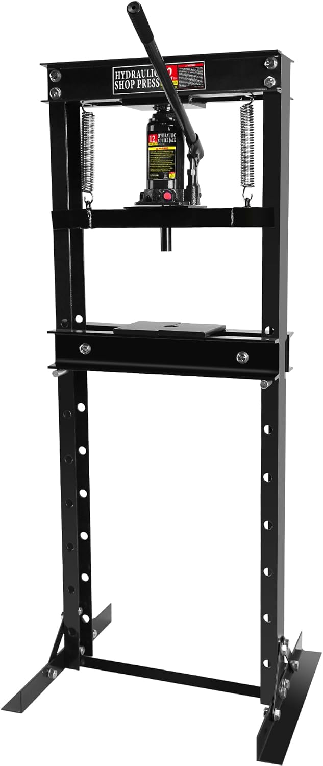 12 Ton Hydraulic Shop Press for Garage Floor with Adjustable Plates