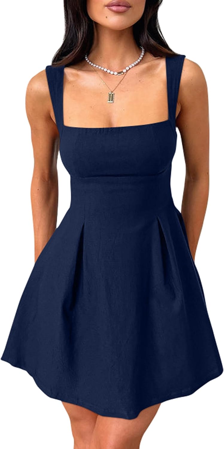 YMDUCH Women's Sexy Mini A-line Dress with Adjustable Straps