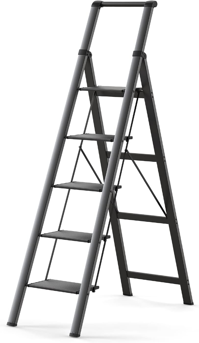 5 Step Ladder with Handgrip and Anti-Slip Wide Pedal for Safety