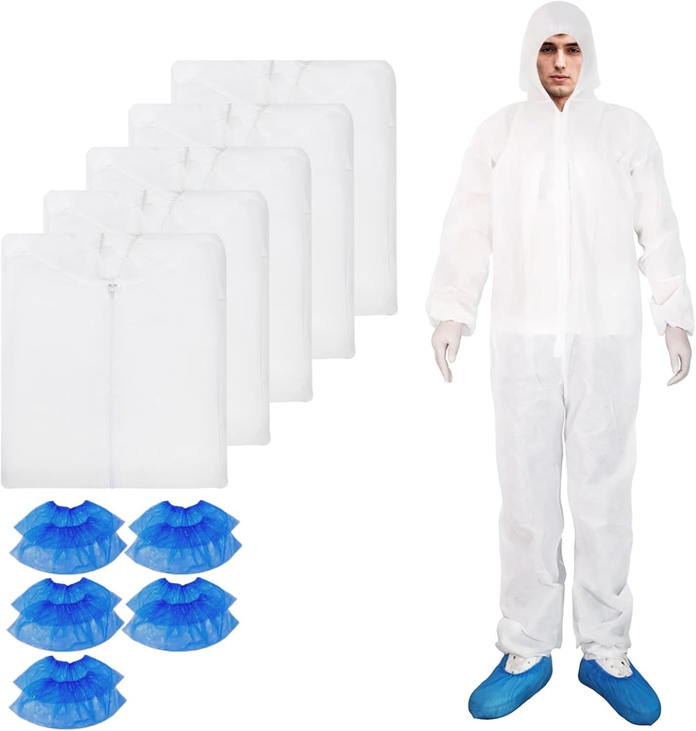 ETERNAL Hazmat Suits - 5 Pack Disposable Protective Coveralls