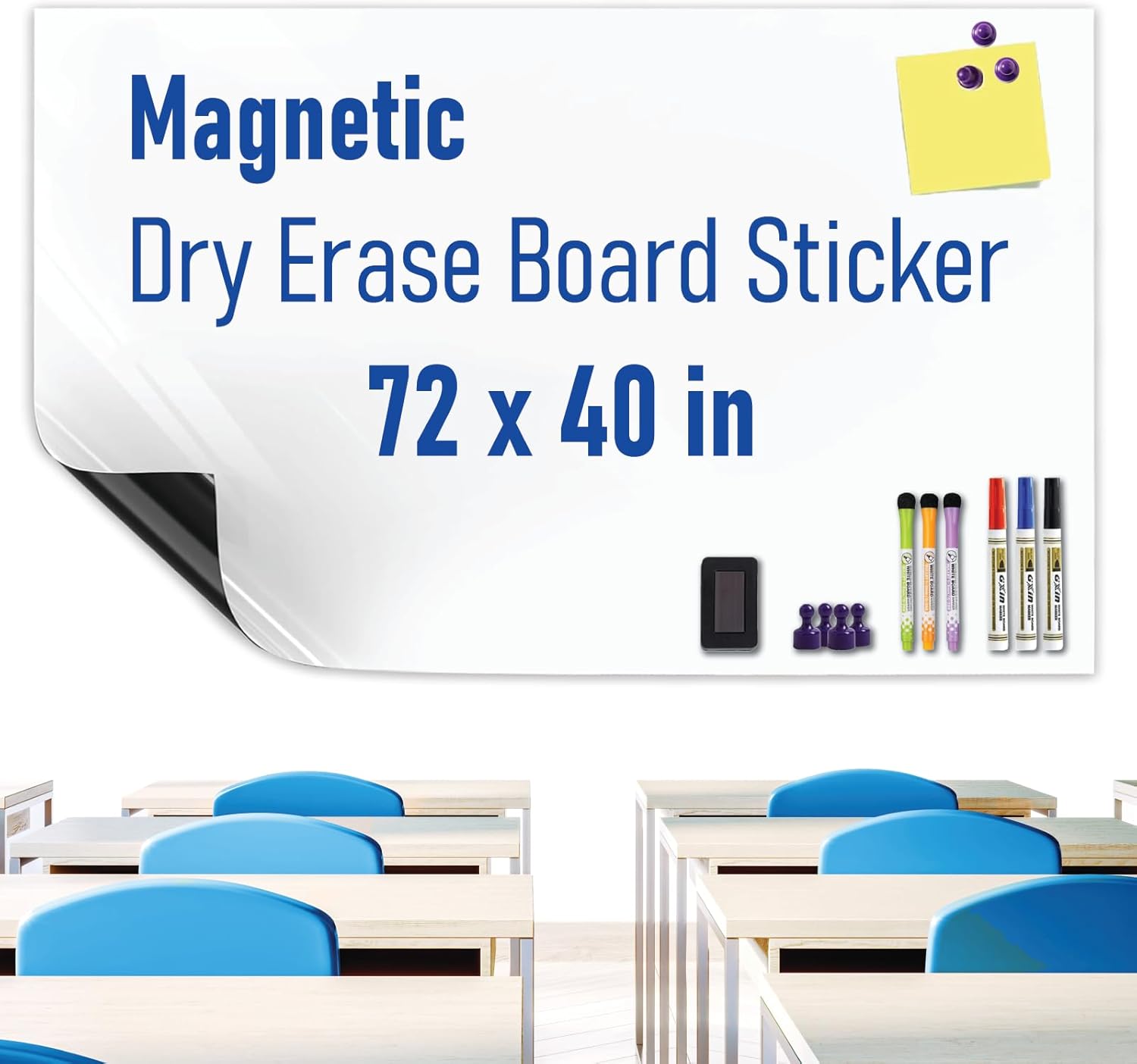 Large Magnetic Whiteboard Sticker for Home Office Use 72in x 40in