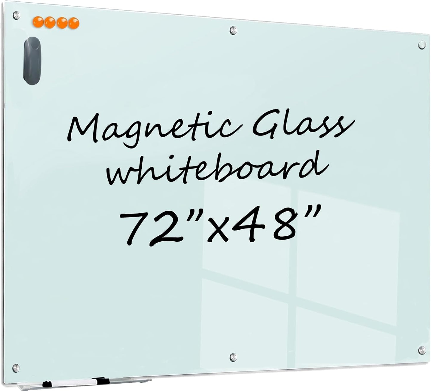 Magnetic Glass Whiteboard 72in x 48in Frameless Design for Home