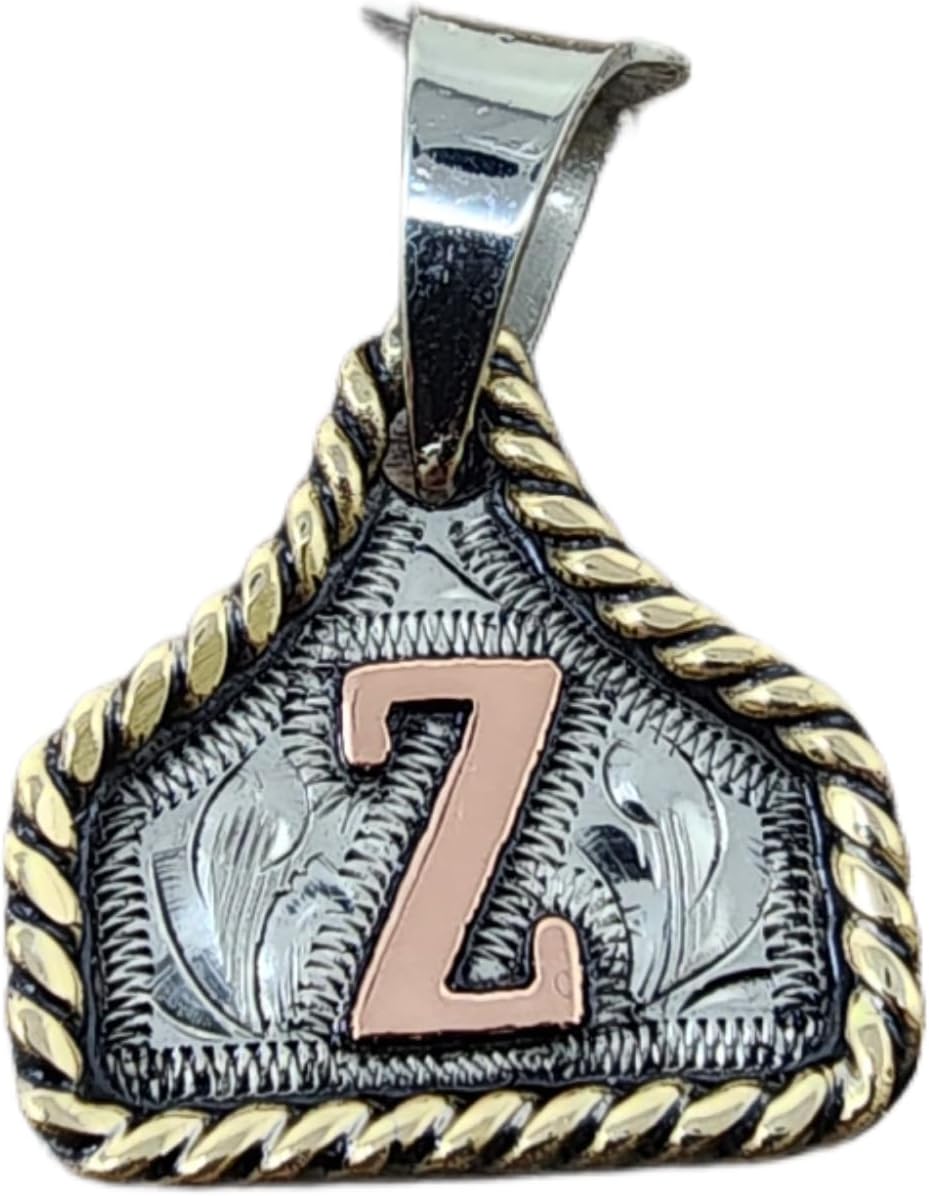 Custom Handmade Cow Tag Necklace with Copper Initial Pendant