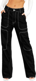 Women's Cargo Jeans Wide Leg Mid Rise Loose Fit - Casual Denim