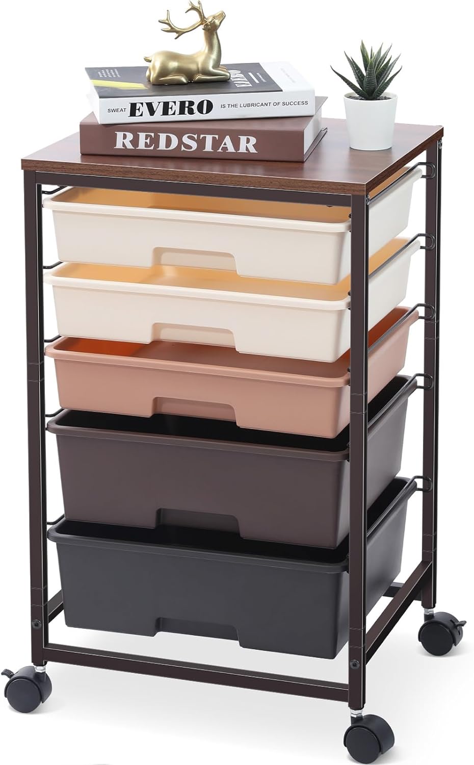 5-Drawer Utility Cart with Lockable Wheels - Craft & Storage Solution