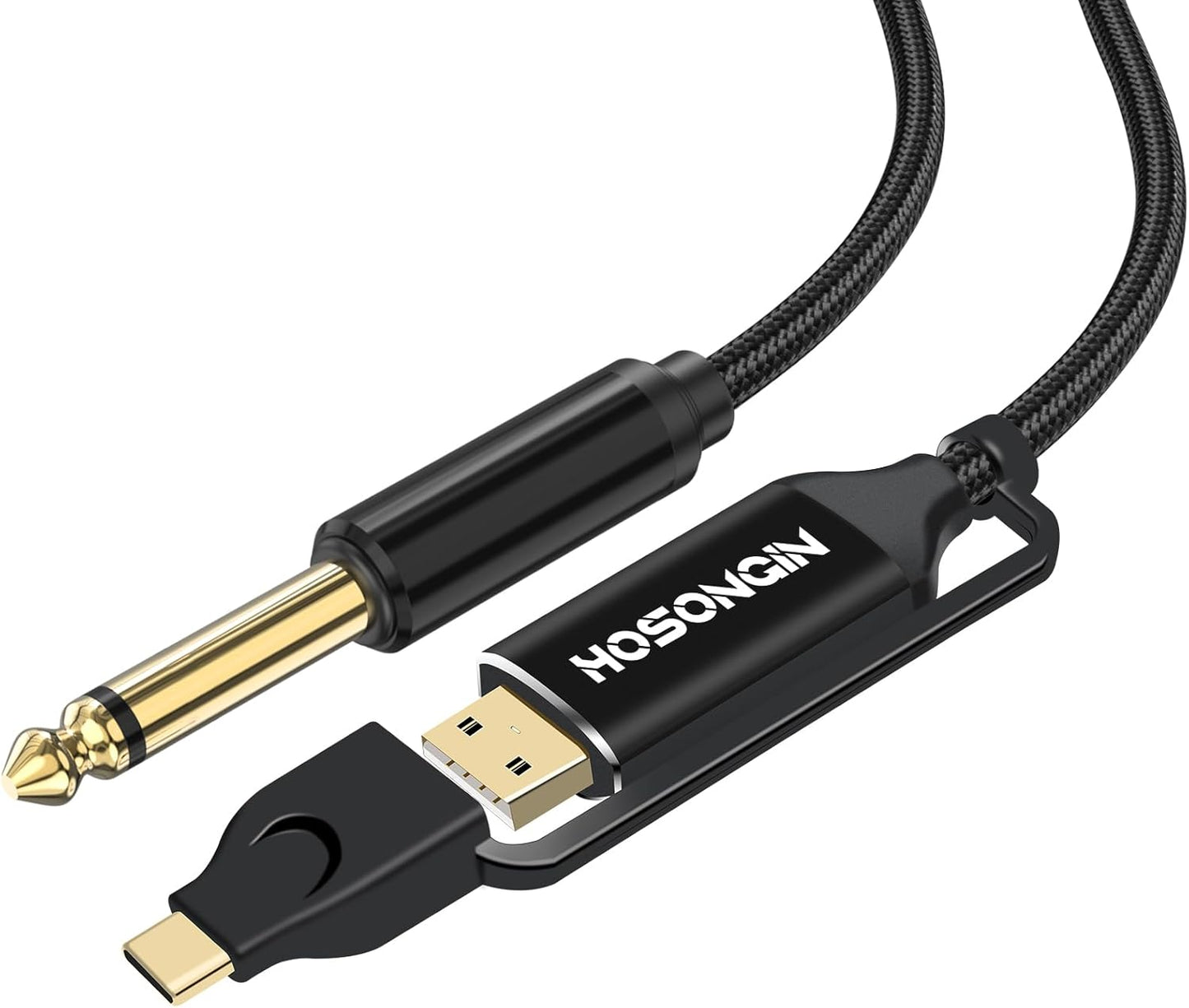 High-Fidelity USB Guitar Cable: Dual Connectors, 10ft
