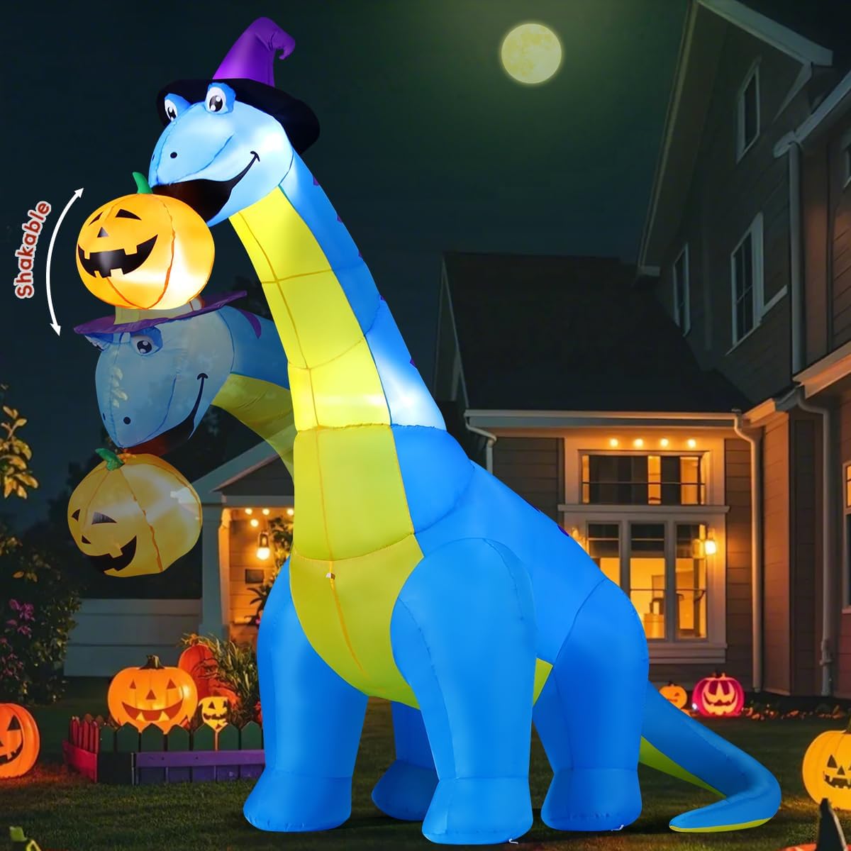 10 FT Tall Halloween Inflatable Dinosaur Eating Pumpkin Decor