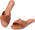Women's Flat Leather Slide Sandals Size 6-11 - Comfortable Summer