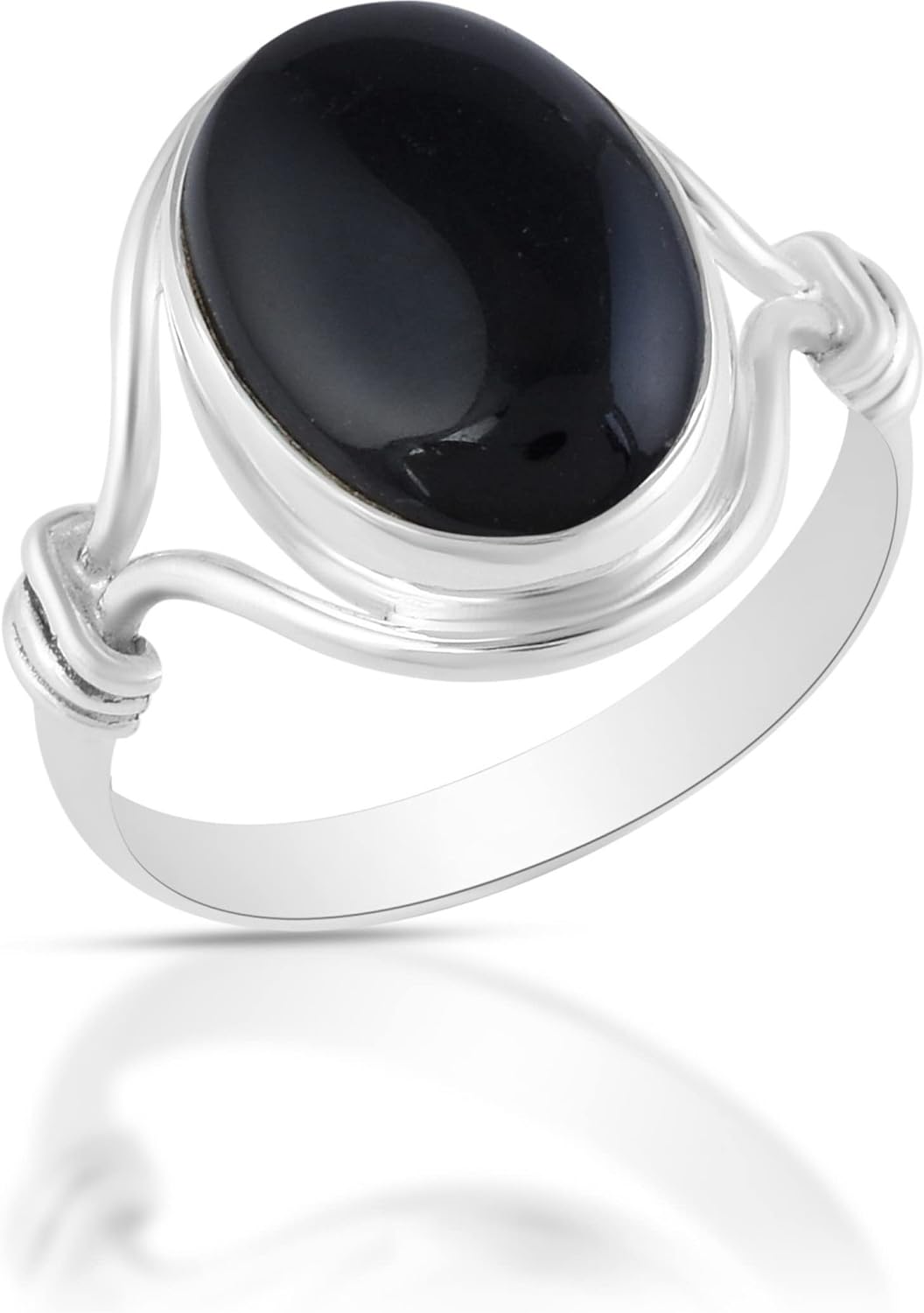 Solid 925 Sterling Silver Ring with Black Onyx for Women