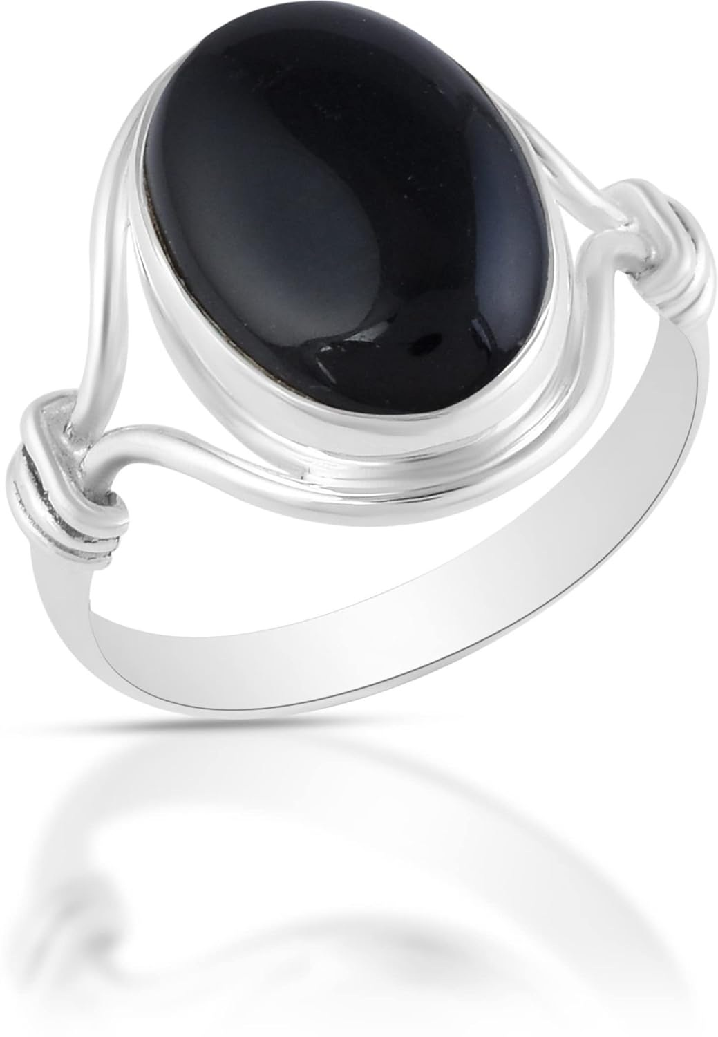 Fine Sterling Silver Ring with Natural Black Onyx for Women