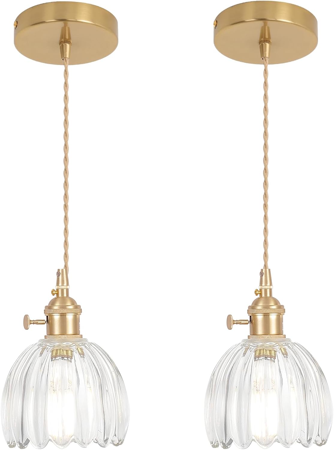 Mini Pendant Light 2 Pack with Clear Tulip Glass Lampshade
