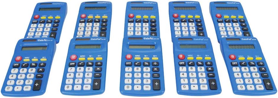 Set of 10 Blue Solar Calculators: Dual-Power for School, Home or Office