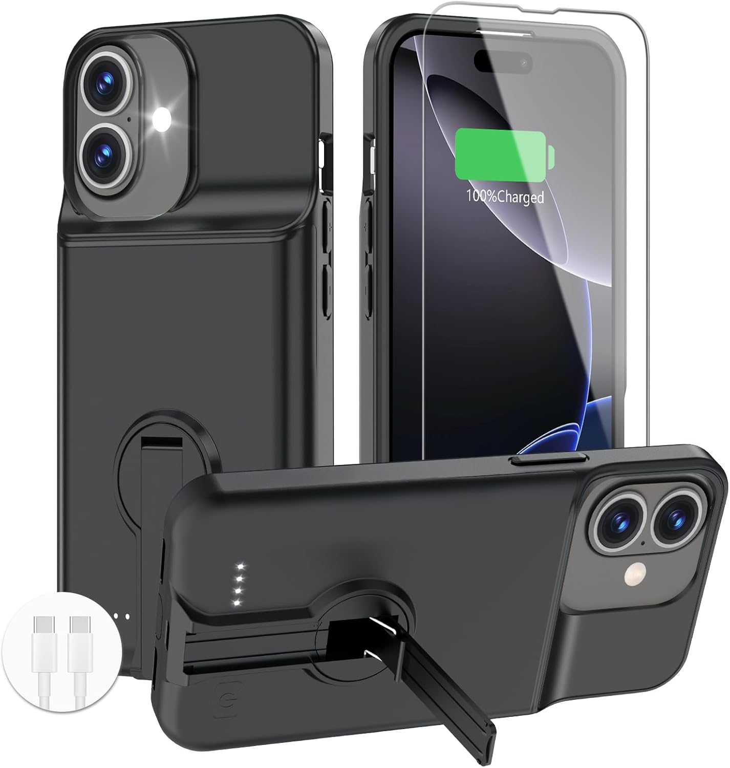 BOPPS Battery Case for iPhone 16 Plus with Invisible Stand
