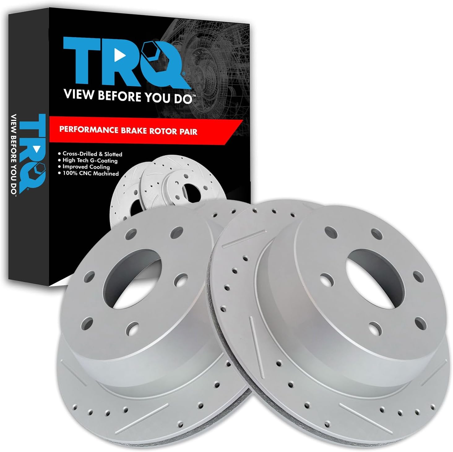 TRQ Rear Performance Brake Rotor Drilled Slotted Pair for Trucks