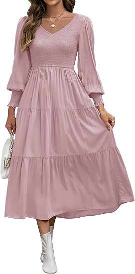 ZESICA Women's Casual Long Sleeve Crew Neck Midi Dress Review