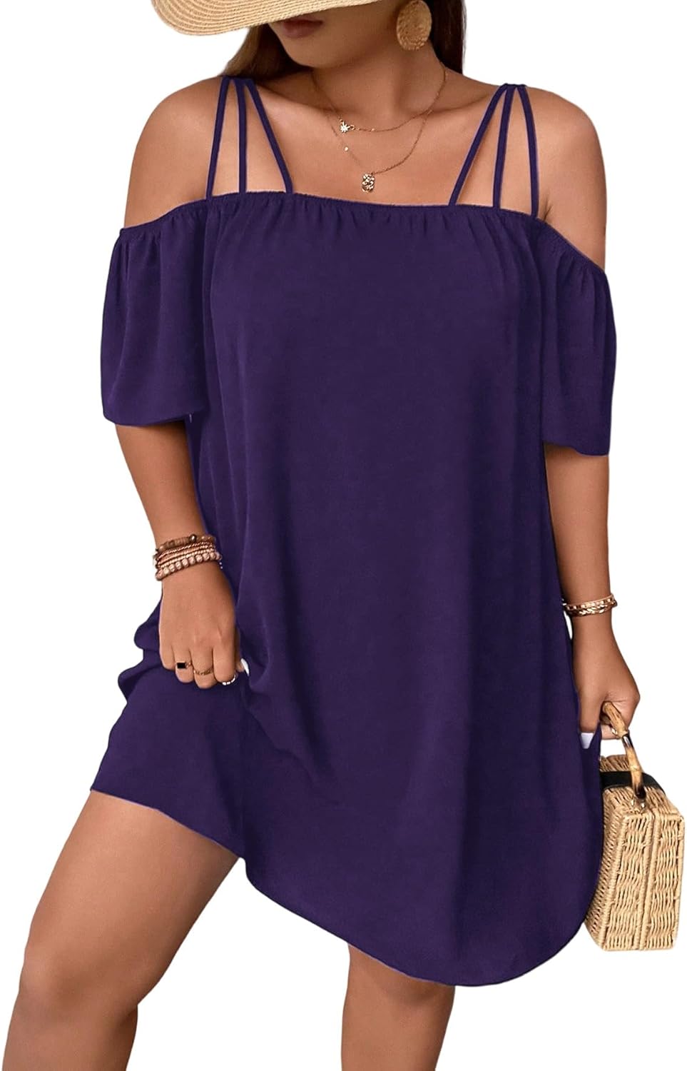 SOLY HUX Women's Plus Size Off Shoulder Short Sleeve Dress