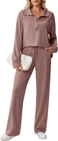 PINSPARK 2 Piece Women's 1/2 Zip Sweatsuit - Comfortable Fall