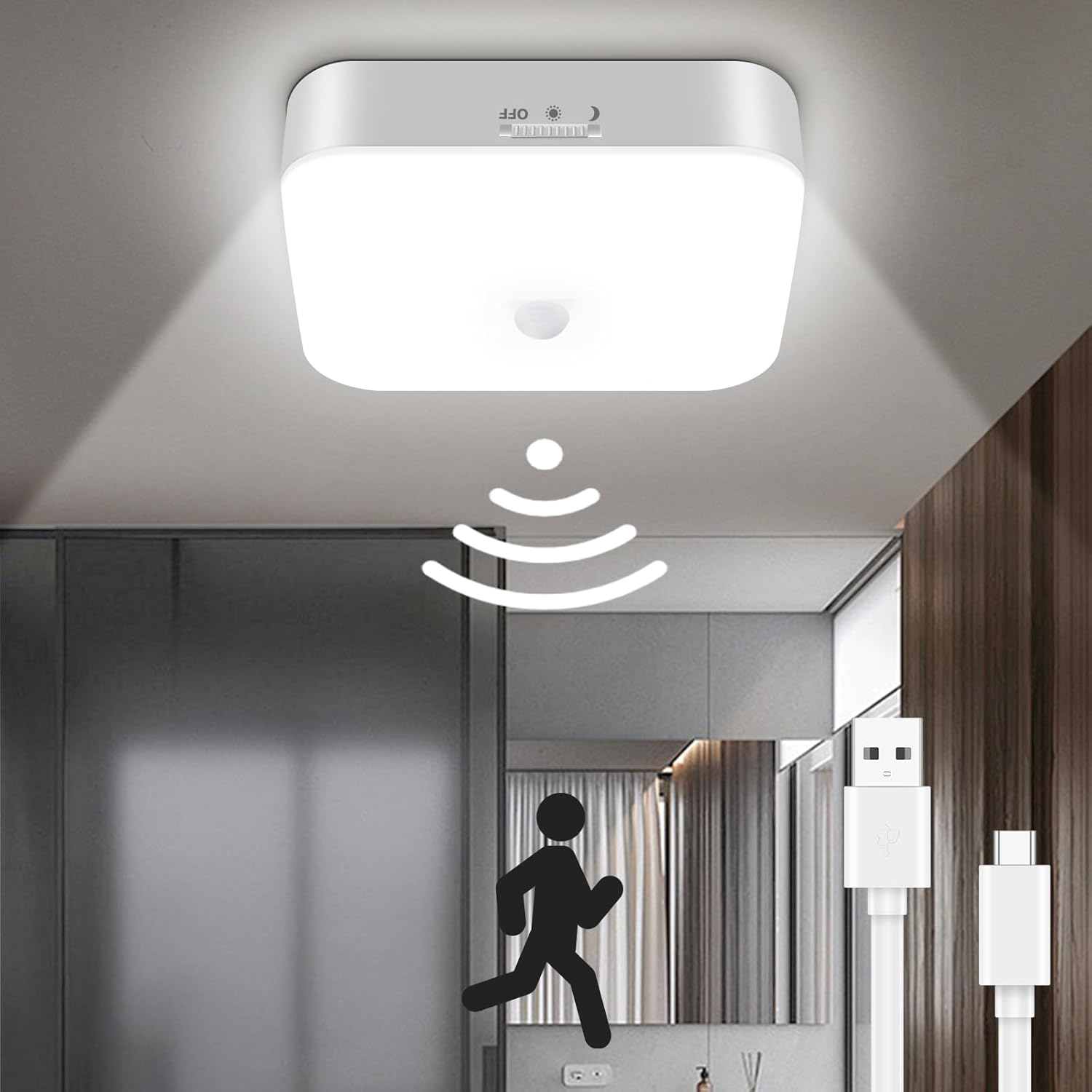TOOWELL Rechargeable Motion Sensor Ceiling Light for Indoor Use