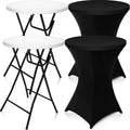 Portable High Top Cocktail Tables Set - Bar Height, Spandex Covers