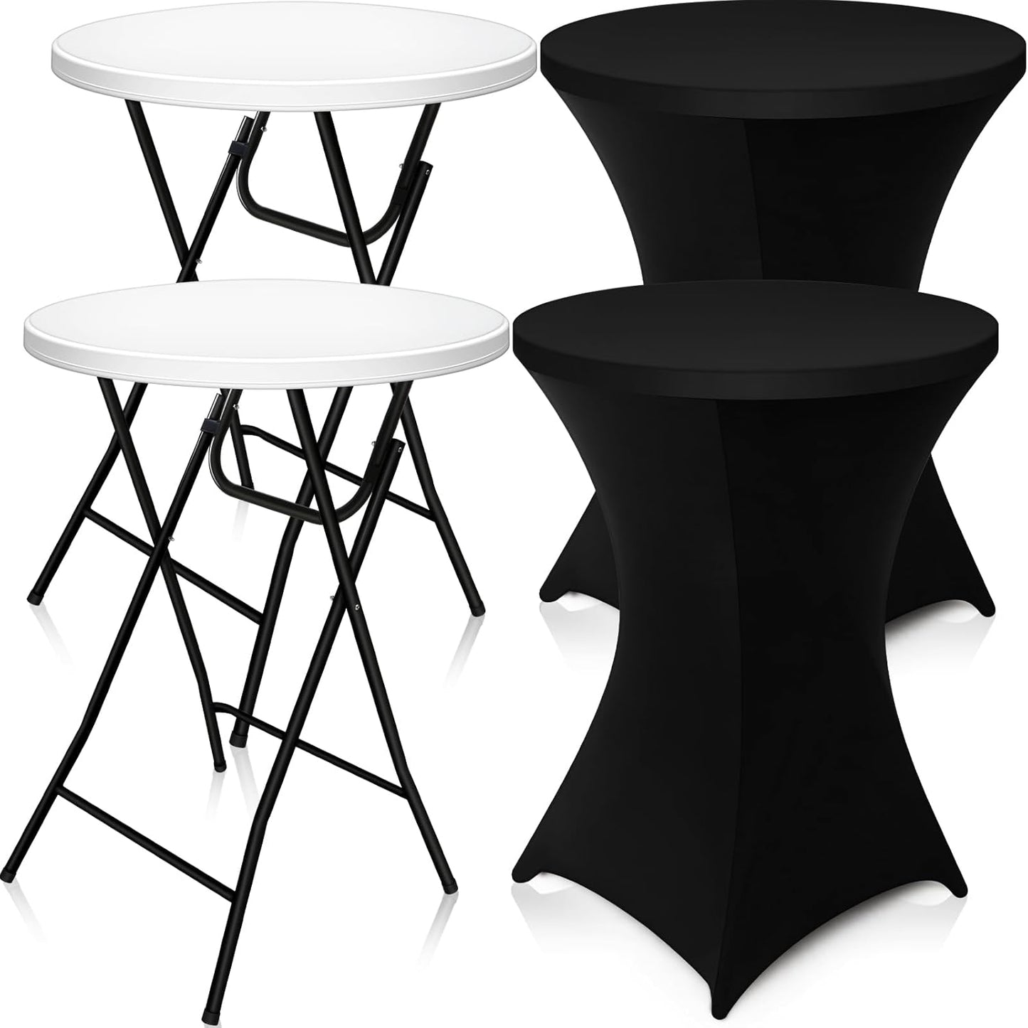 Portable High Top Cocktail Tables Set - Bar Height, Spandex Covers