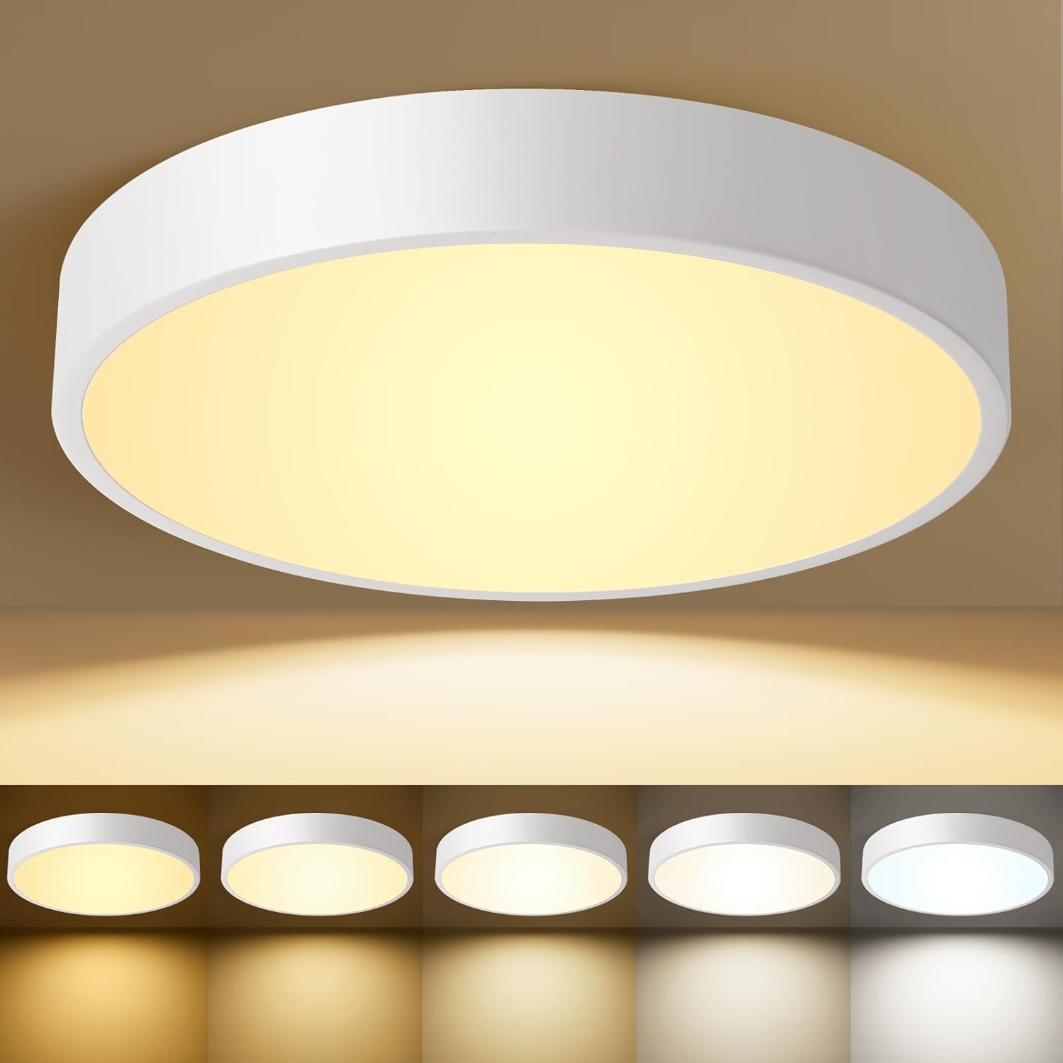 White Flush Mount Ceiling Light 12 Inch LED Dimmable Fixture