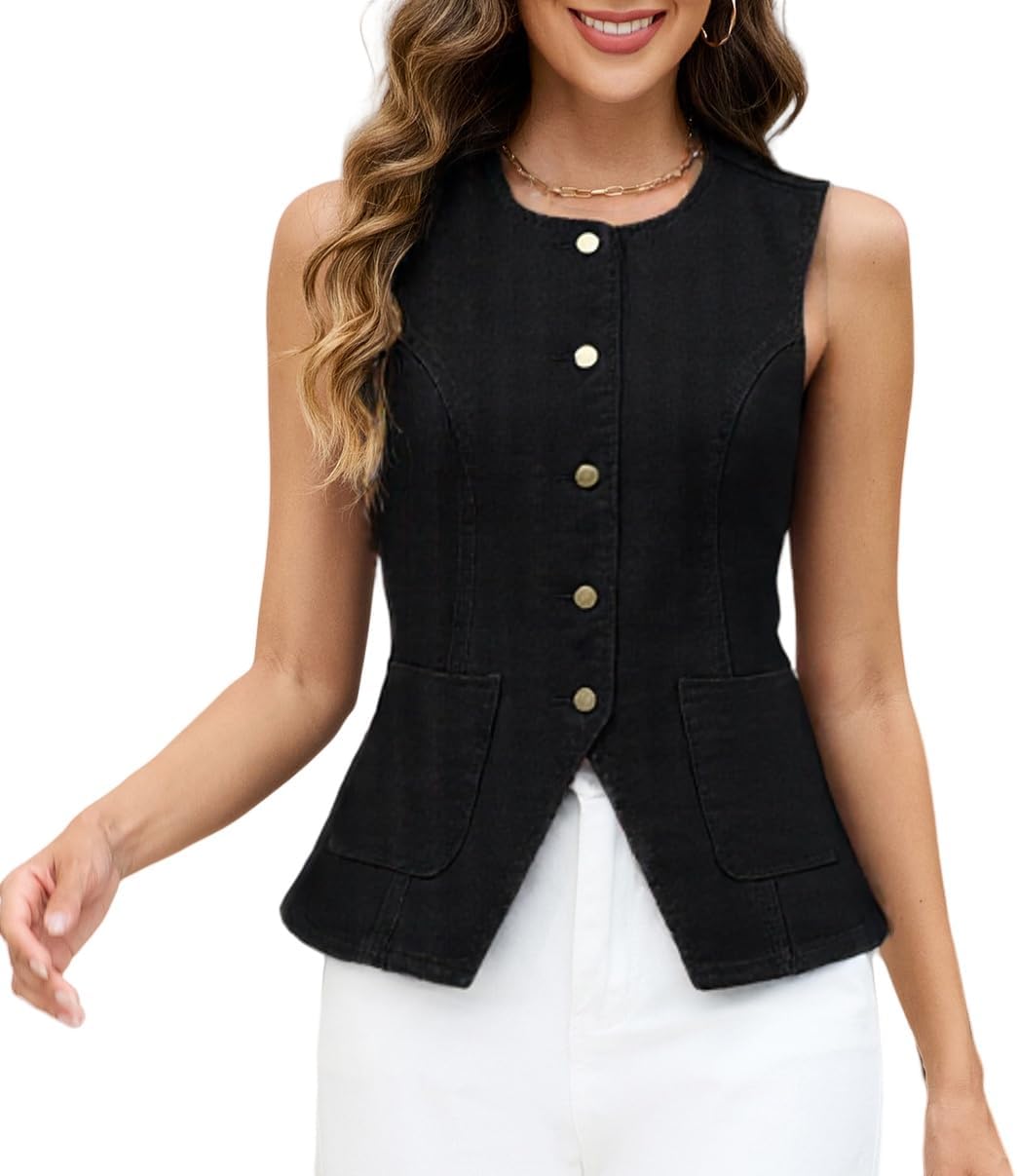 Ladyful Womens Denim Vest Top for Stylish Casual Outfits