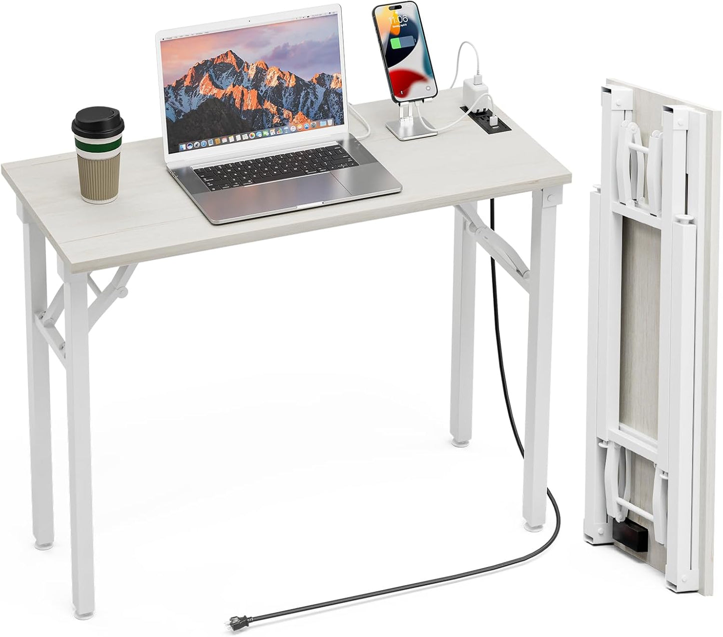Compact 35.8in Folding Desk with USB Ports for Small Spaces