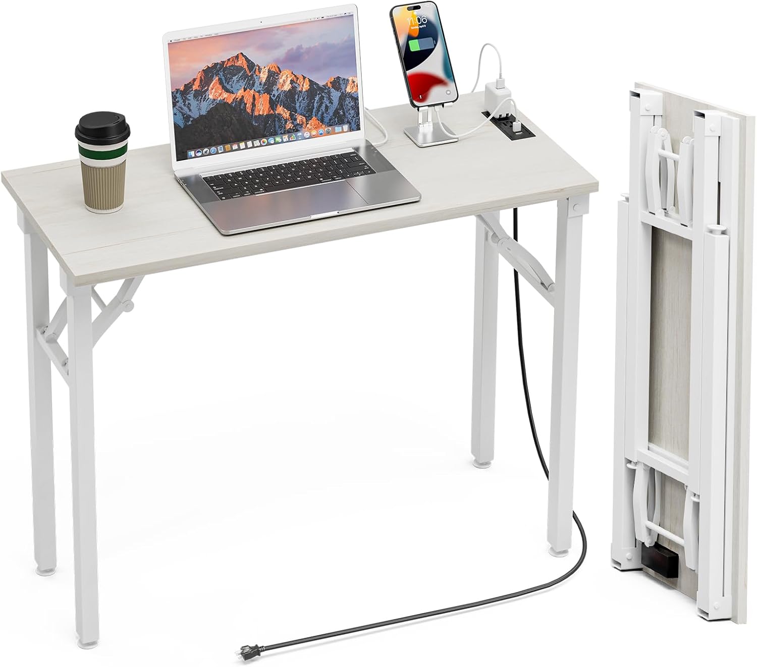 Compact 35.8in Folding Desk with USB Ports for Small Spaces