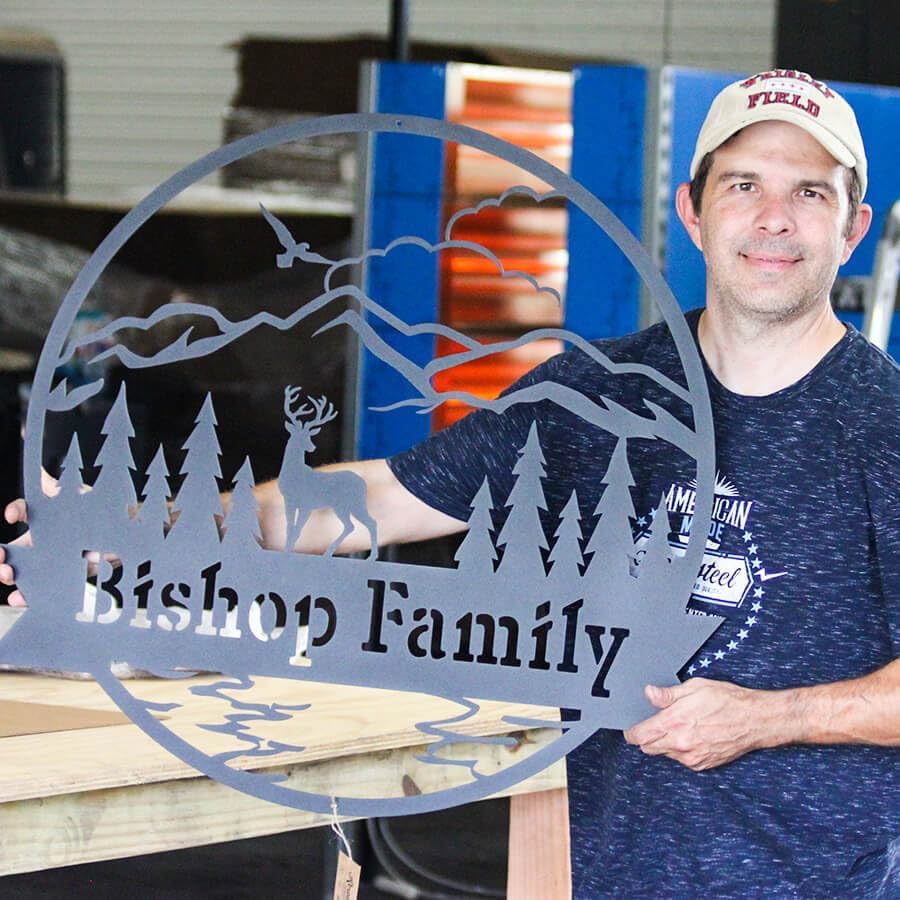 Personalized Metal Wall Art - Mountain Scene with Deer Design