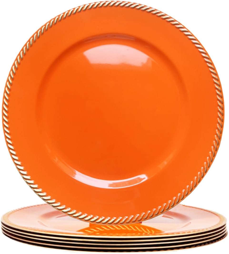 6 pcs Orange Charger Plates for Elegant Tabletop Decor