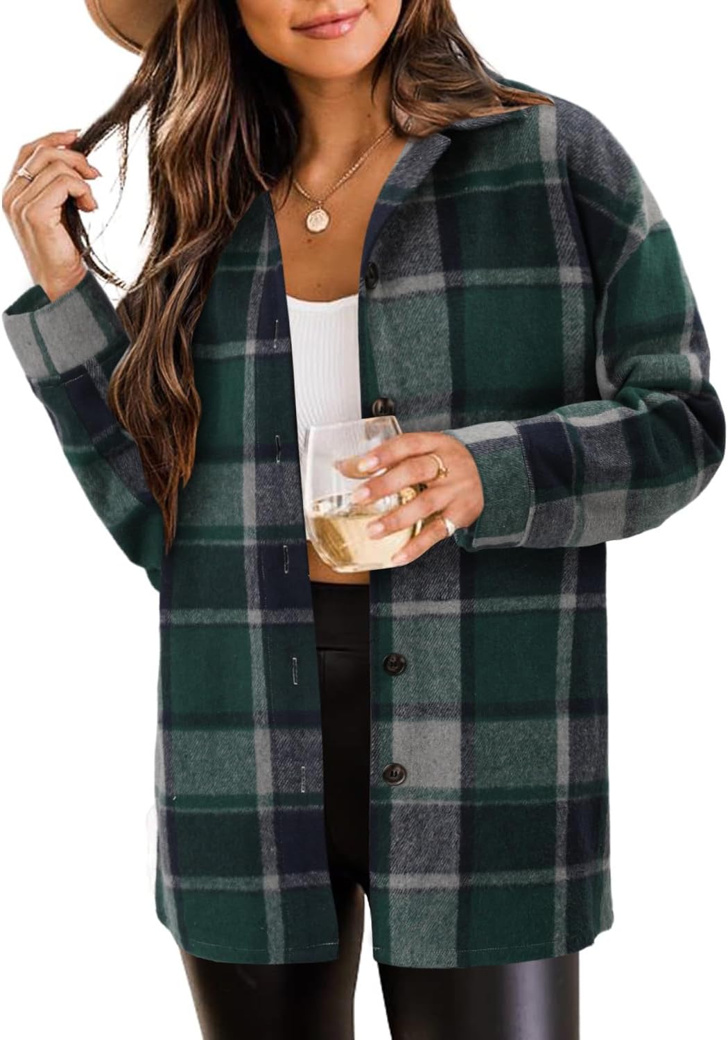 ZOLUCKY Womens Shackets Jacket Plus Size Long Sleeve Blouses