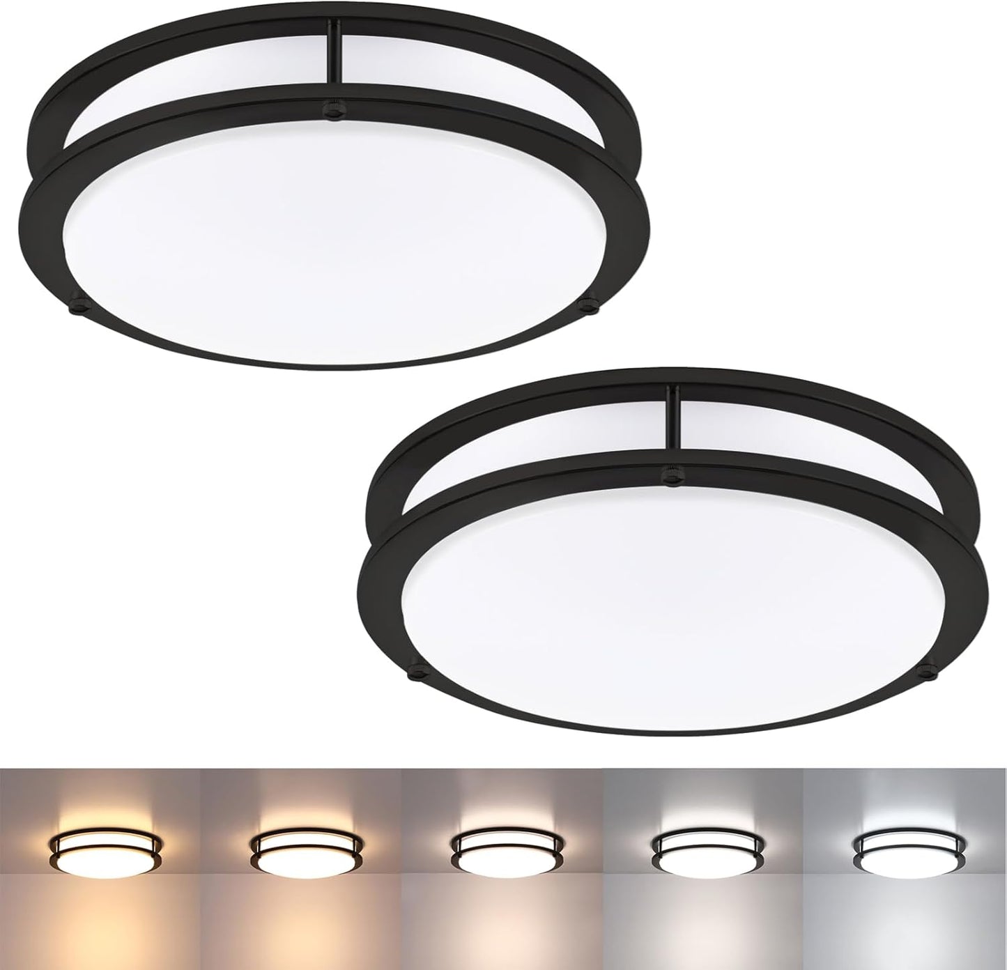 2 Pack Black Ceiling Light with Adjustable 5CCT for Kids Room