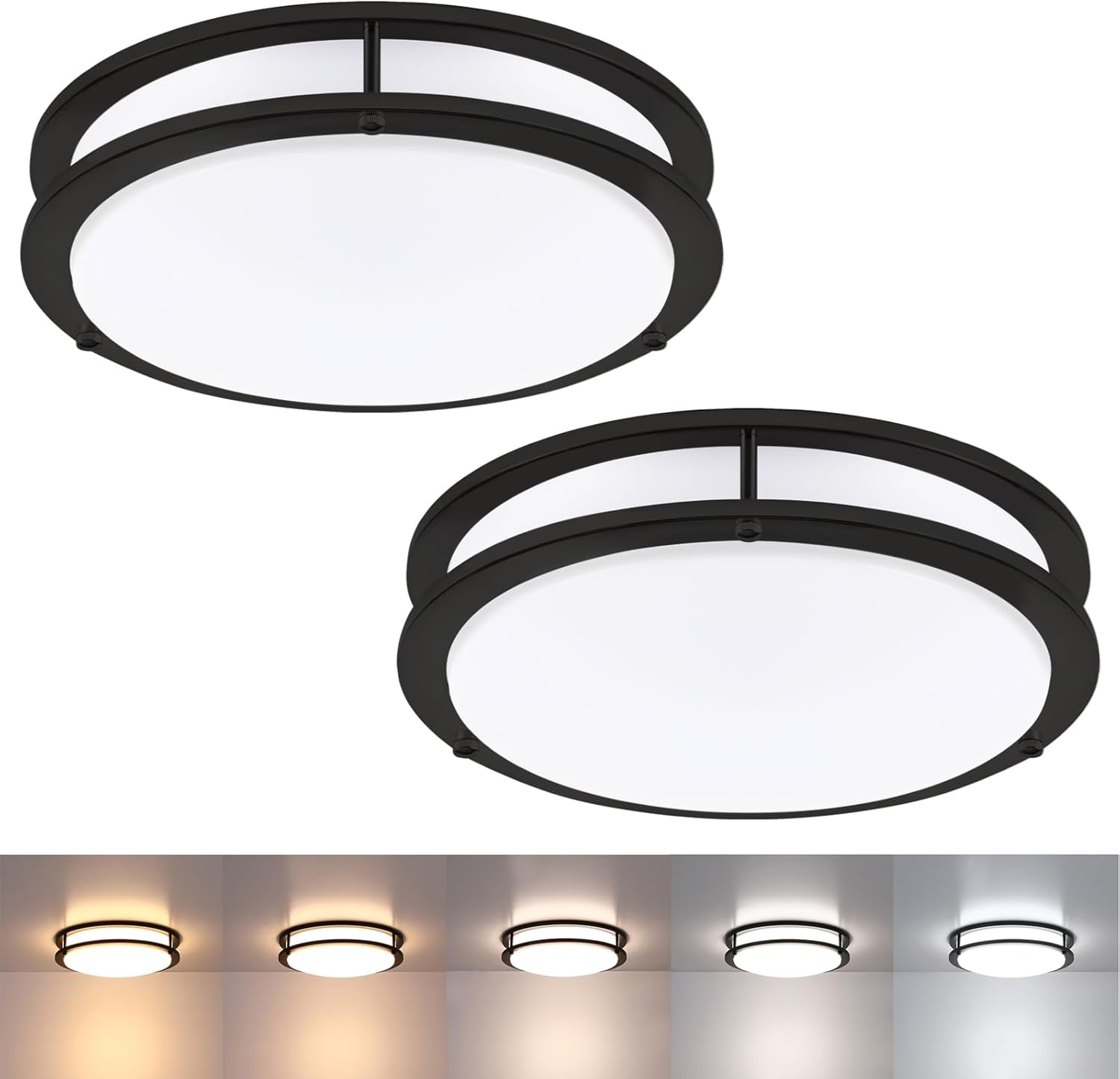 2 Pack Black Ceiling Light with Adjustable 5CCT for Kids Room