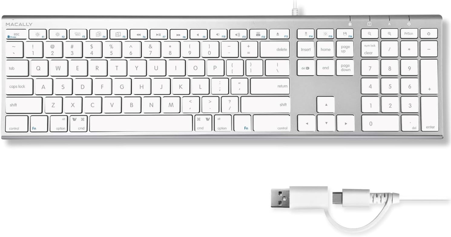 Macally Upgraded USB C Keyboard - Dual Plug - Mac Compatible