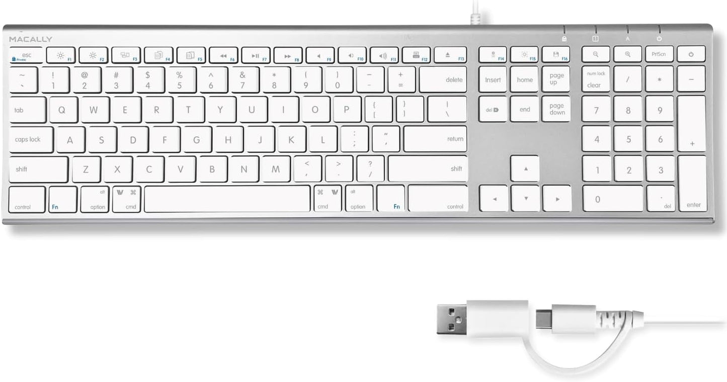 Macally USB C Keyboard - Ultra Slim Wired Keyboard for Mac