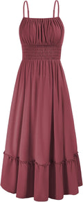 Womens 2025 Summer Spaghetti Strap Smocked Maxi Dress - Flowy