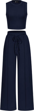 Women's Two-Piece Summer Loungewear Set - Cropped Tank & Wide Leg