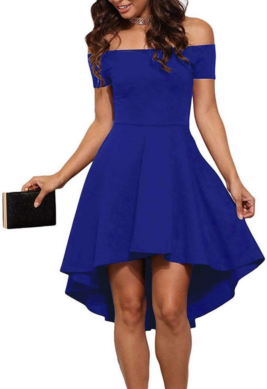 Sarin Mathews Off The Shoulder High Low Cocktail Skater Dress