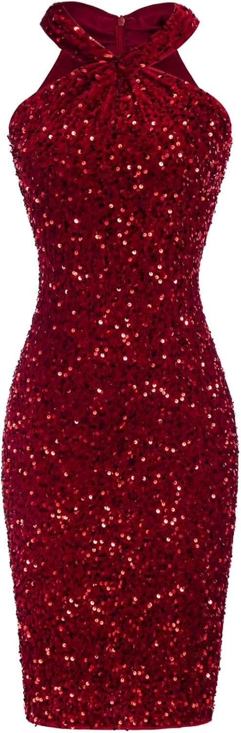 Stunning Sequin Dress for Women - Sparkly Halter Bodycon Style