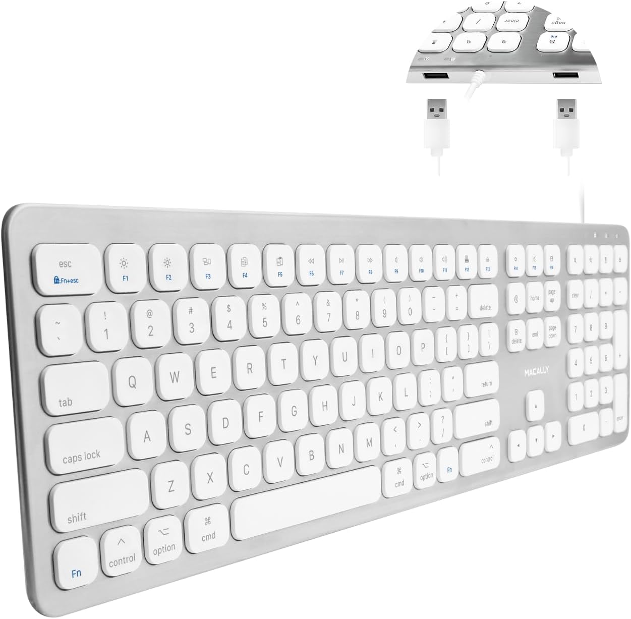 Macally Wired Keyboard with USB Ports - Apple Compatible for MacBooks